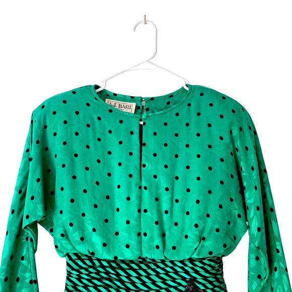 A.J. Bari Silk Green Sequin Polka Dot Dolman Sleeve Dress Petite 4 Vintage - Picture 3 of 9
